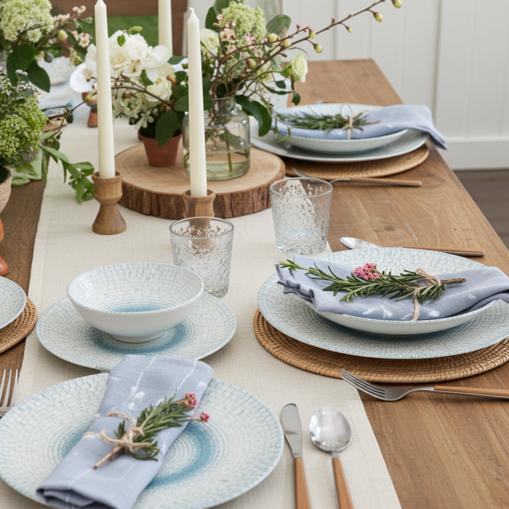 Bluering Dinner Set of 24 Porcelain Plates