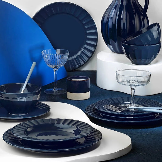 Turkmun Navy-Blue Dinner set of 24 pieces