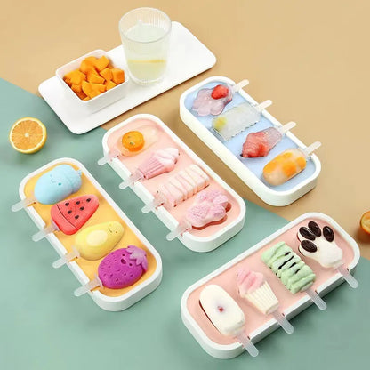 4-Pc Silicone Ice Cream Molds | BPA-Free Popsicle Makers for Homemade Treats | DIY Frozen Yogurt, Chocolate; Candy Molds