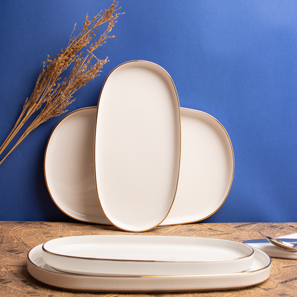 Goldrim Serving Porcelain Platter Set