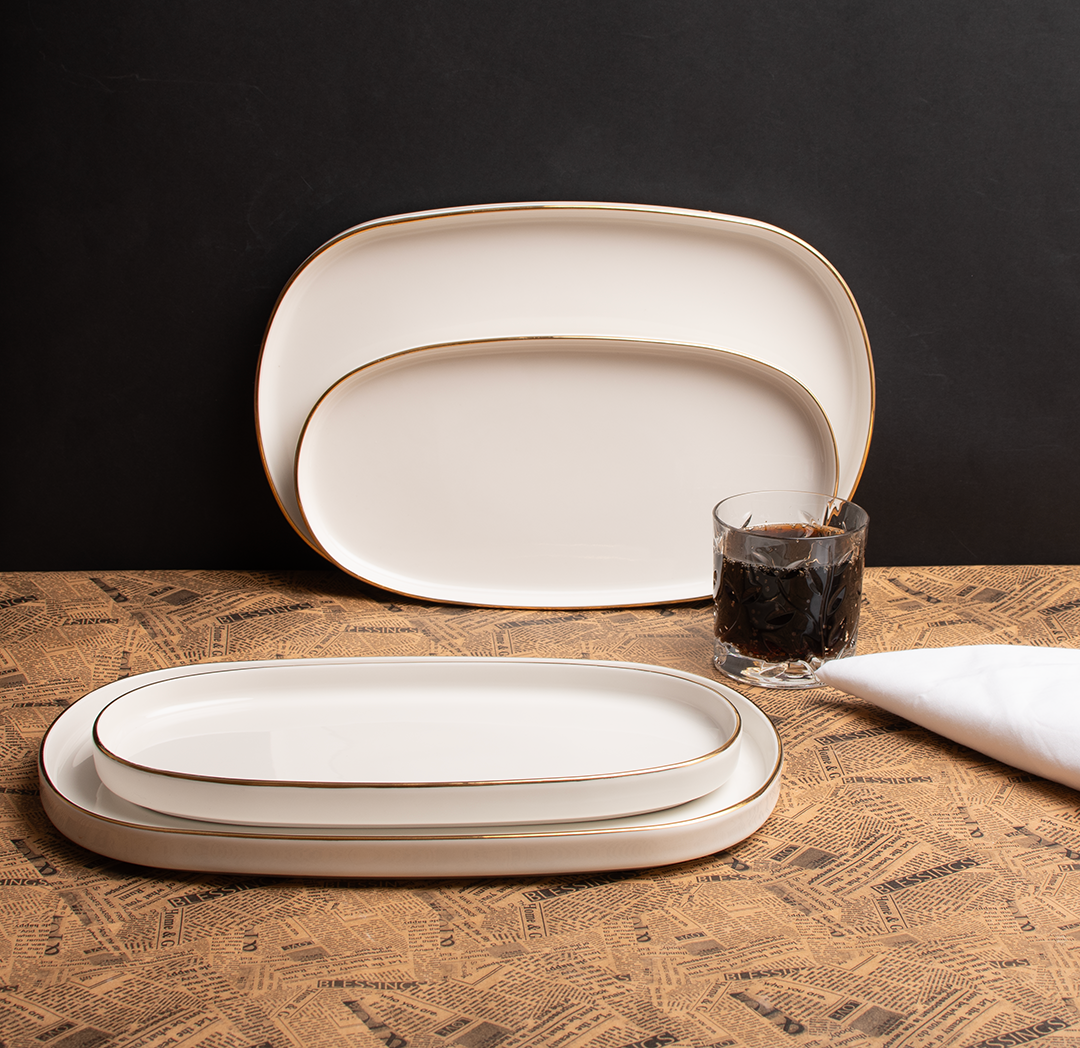 Goldrim Serving Porcelain Platter Set