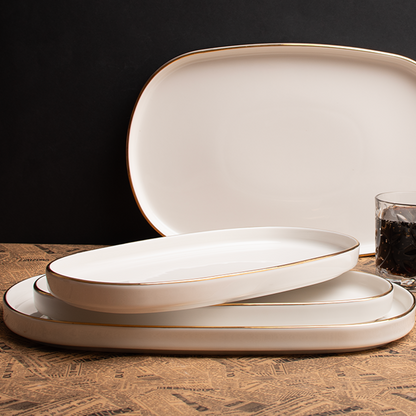 Goldrim Serving Porcelain Platter Set