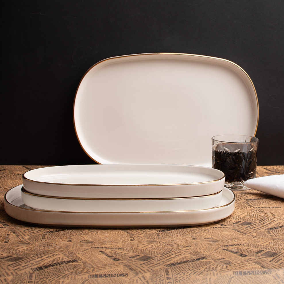 Goldrim Serving Porcelain Platter Set