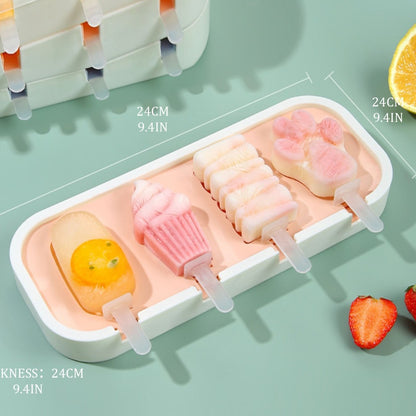 4-Pc Silicone Ice Cream Molds | BPA-Free Popsicle Makers for Homemade Treats | DIY Frozen Yogurt, Chocolate; Candy Molds