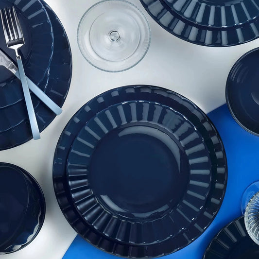 Turkmun Navy-Blue Dinner set of 24 pieces