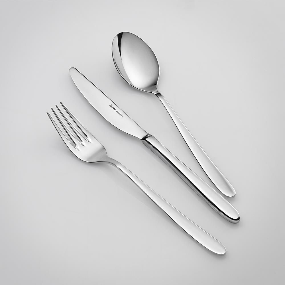 3 stainless steel neat cutlery items, spoon , fork and knife