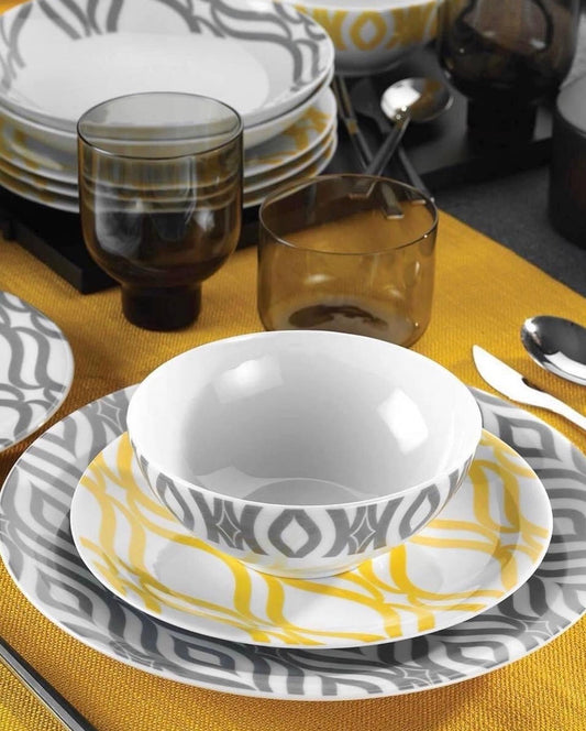 Yellow-Grey dinner set 24 porcelain plates
